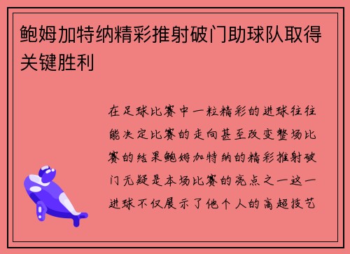鲍姆加特纳精彩推射破门助球队取得关键胜利